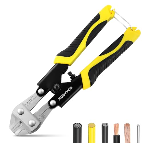 XUDYVCO Mini Bolt Cutters, Premium 8IN Heavy Duty Wire Cable Cutters with Non-Slip Handle, Multi-Function Wire Snips Pliers Clippers with Labor-Saving Spring Loaded for Chain Mesh Screw Fence Rivets
