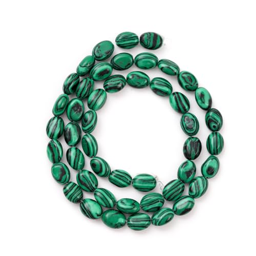 6×8mm Natural Malachite Gemstone Loose Beads Flat Oval Healing Crystal Loose Stone Beads for Jewelry Necklace Bracelet Earring Craft - color: Malachite