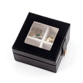 Small Leather Jewelry Box with Glass Top Mini Earring Display Case with 4 Grid for Selling Gift for Girls and Women (Black) - color: Black-A
