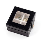 Small Leather Jewelry Box with Glass Top Mini Earring Display Case with 4 Grid for Selling Gift for Girls and Women (Black) - color: Black-A