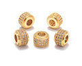 AD Beads Zircon Pave Rhinestones Big Hole Rondelle Spacer Beads 6x7mm 5Pcs Clear on Gold - color: 5 Pcs Clear on Gold 3 Row Rondelle (6x7mm)
