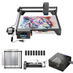 Longer RAY5 20W Laser Cutter and Laser Engraver for Tumblers, Rotary Roller Bundle, 17.3"x 17.3" Working Bed, Enclosure with Vent, and Air Pump Laser Engraver for Wood and Metal, Acrylic