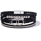 FANCY SHINY Mothers Day Gifts Boho Leather Wrap Bracelet Stackable Infinity Chunky Cuff Bracelets Western Hippie Outfits Jewelry Valentine Gifts for Women - color: Black