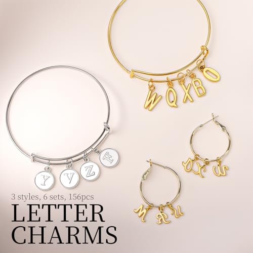 LEOBRO Letter Charms, 376 Pcs Gold & Silver Charms for Jewelry Making, Necklace, Bracelet, Jewelry Making Supplies, with Jump Rings - color: Gold & Silver