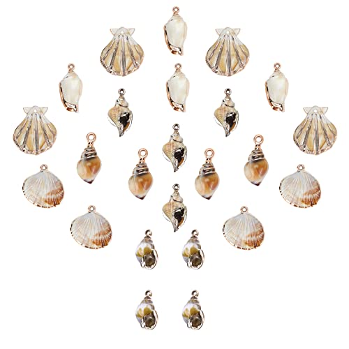 SUNNYCLUE 1 Box 24Pcs 6 Styles Sea Shell Pendants Electroplated Shell Charms Imitation Gemstone Style Spiral Shell Acrylic Charm for Women DIY Earring Necklace Bracelet Jewellery Making - color: 1 Box 24pcs 6 Styles Imitation Sea Shell Acrylic Charms