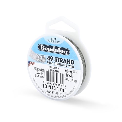 Beadalon 49 Strand Stainless Steel Bead Stringing Wire, .024 in / 0.61 mm, Bright, 10 ft / 3.1 m - color: Bright, style: .024 in / 0.61 mm, 10 ft / 3.1 m