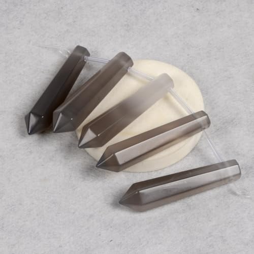 50mm Natural Grey Agate Hexagonal Wand Jewelry Making Crystal Pointed Chakra Reiki Healing Beads 2mm Hole Drilled(Pack of 5) - color: Grey Agate