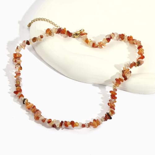Raw Crystal Necklaces for Women 5-8mm Handmade Natural Stone Necklace Beaded Choker Necklace Healing Crystal Necklace Gemstone Necklace Raw Crystal Beaded Necklace for Her - style: Carnelian