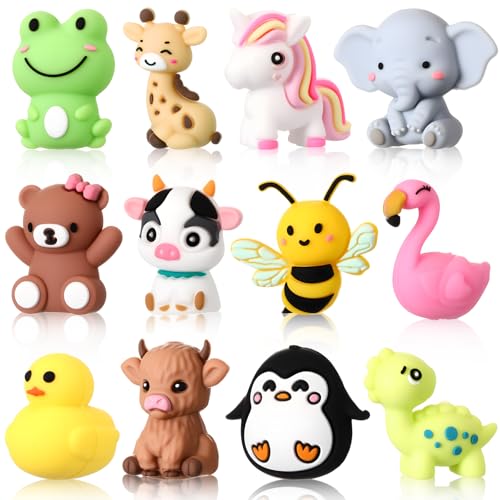 Watersay 12 Pcs 3D Silicone Focal Beads Pens Beads Bulk for Beadable Keychain DIY Crafts Necklace Bracelet Phone Chain Charms Jewelry Making (Animals A) - style: Animals A