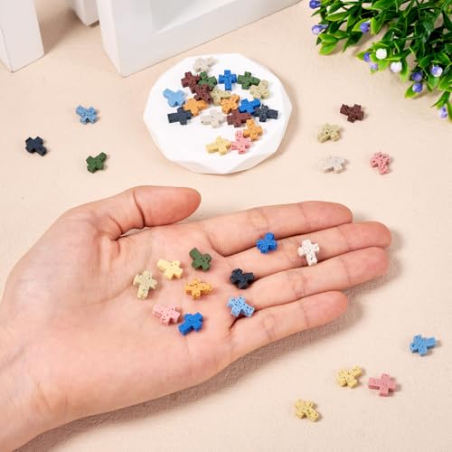 40Pcs Cross Beads for Jewelry Making Cross Lava Rock Stone Beads Small Gemstone Volcanic Lava Rock Bead Gemstone Crucifix Bracelet Charms for Women Men Bracelet Jewelry Making - color: Lava Rock-Multicolor