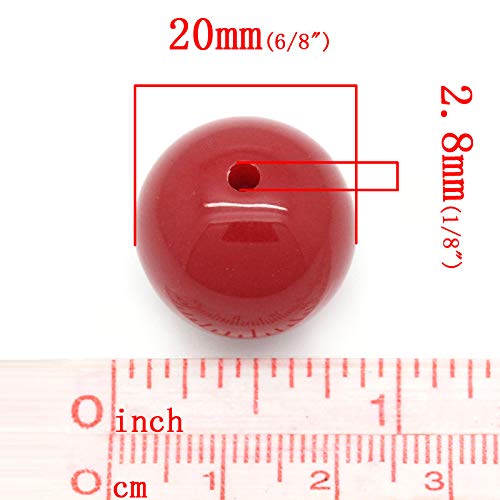 60 Round Red Acrylic Beads 20mm Diameter with 2.8mm Hole - color: Red, size: 20mm