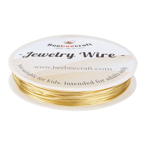 Beebeecraft 98 Feet 0.8mm Jewelry Wire 14K Gold Plated Brass Bendable Crafting Wire for Jewelry Making Beading Wrapping Sculpting DIY Crafts Necklace Bracelet Earring - color: 14k Gold