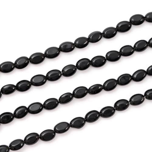 6×8mm Natural Black Agate Gemstone Loose Beads Flat Oval Healing Crystal Loose Stone Beads for Jewelry Necklace Bracelet Earring Craft - color: Black Agate