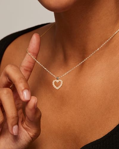 PAVOI 14K Gold Plated Cubic Zirconia Heart Necklace | Cute Dainty Love Pendant Necklaces for Women - Valentines Day Trendy Jewelry - style: Heart Pearl