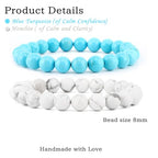 NCB 2.3-Piece 4mm Natural Crystal Gemstone Stretch Bracelets – Handmade Reiki Energy Healing Jewelry for Meditation,Yoga, Unisex - color: 2PCS ( Blue Turquoise+Howlite ), size: 8mm
