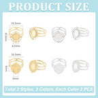 UNICRAFTALE 8Pcs 2 Colors Stainless Steel Open Cuff Rings Components Bezel Cup Ring Settings Gold Plated Oval Pad Ring Blanks Base Adjustable Blank Rings Tray 8~8.5x6~6.5mm for Jewelry Making - size: Tray: 8.5x6.5mm