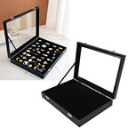 Pin Display Case Premium Transparent Glass Lid Jewelry Storage Box With Lock Buckle For Brooch Badge Medal Collection Black 28x20x5cm