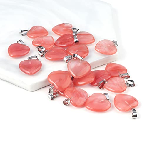 LE SKY 20 Pcs natural stone pendants heart shape healing stone charms for jewelry making - color: watermelon red stone