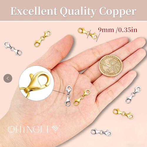 OHINGLT Double Lobster Claw Clasps Necklace Extender Gold, Double End Design Necklace Clasps and Closures, Bracelet Connector Suitable for Jewelry Making (8PCS Gold) - color: 8PCS Gold