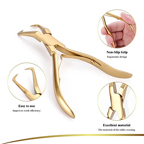 Hair Extension Pliers Kit Microlink Pliers for Extensions Hair Extension Beading Tool Hair Needle Pulling Hook Hair Styling Bead Closer and Remover Pliers - color: Gold