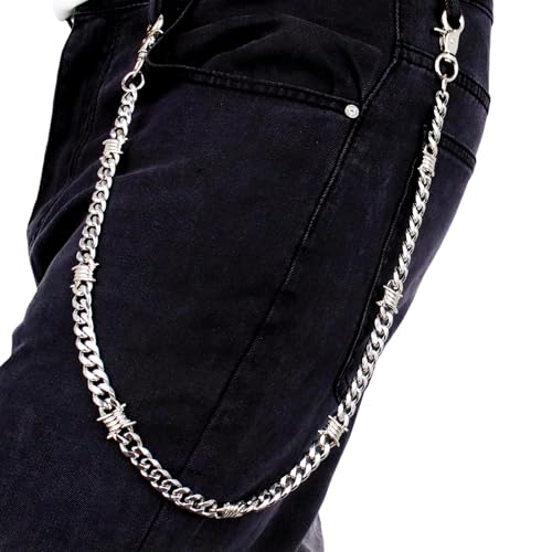 Layered Punk Pants Chain for Men Women, Gothic Hip Hop Jean Chain Wallet Chain Biker Trouser Chain, Goth Emo Fashion Keychain Accessories - color: 1L-Prickly Chain