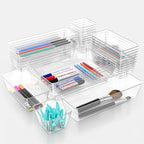 25 Piece Clear Drawer Organizer Set, 4 Sizes Bathroom Vanity Organizer Trays and Storage Bins for Makeup, Cosmetics, Jewelry, and Gadgets. Perfect for Office, Kitchen, Bedroom, Bathroom Use. - size: 25pcs-4size
