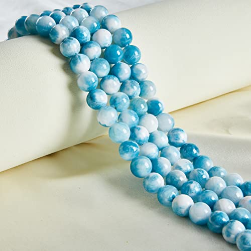60pcs 6mm Blue White Jade Beads Natural Gemstone Beads Round Loose Beads for Jewelry Making - color: Blue White Jade, size: 6mm