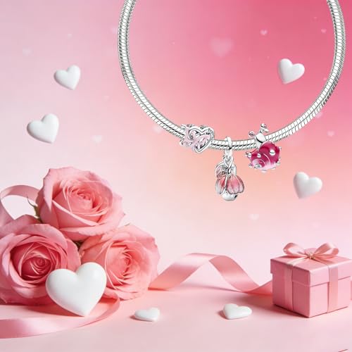 Mother Heart Charms for Bracelets Love Mom Flowers Charm Jewellery for Women - style: Flower &Butterfly&Pink Snail