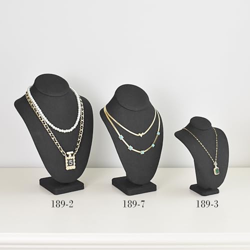 MOOCA 2 Pcs Set Small Linen Covered Wood Jewelry Display Necklace Chain Jewelry Bust Display Holder Stand, Necklaces Mannequin, 7 1/4" Height, Black Linen - color: 4) Black Linen, 2 pieces