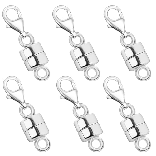 Magnetic Necklace Clasp with Lobster Clasp 18K Gold and Silver Magnetic Jewelry Clasps for Necklaces Extender Bracelet Clasps and Closures - color: 6Pcs Silver