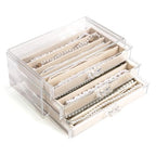 CLUQMEIK Necklace Organizer Box with Clear Lid, Dustproof Velvet Jewelry Holder Storage Display Case, Stackable Acrylic Necklace Tray Drawer Insert for Women and Girls (Beige,3 Drawers) - color: BEIGE-3Layer