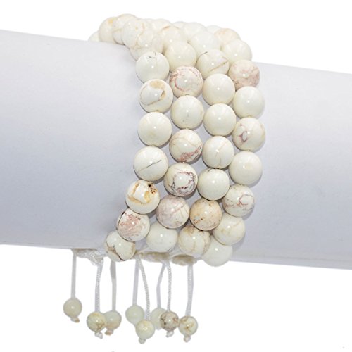 AD Beads Natural 10mm Gemstone Bracelets Healing Power Crystal Macrame Adjustable 7-9 Inch - color: White Turquoise