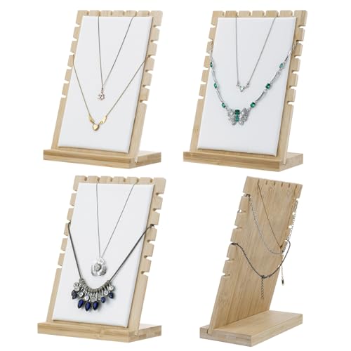 MyGift Set of 4 Bamboo and White Panel Jewelry Display Boards, Tabletop Necklace and Pendant Holder Stands for Retail or Home Organization - color: White, Set of 4
