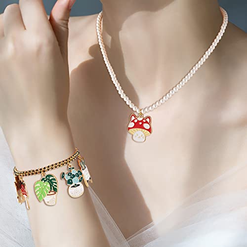 24 Pieces Mushroom Enamel Charm Pendant Plants Alloy Enamel Charm Mixed Shape Pendant for Jewelry Necklace Bracelet Earring Making Crafts