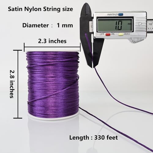 LUSTEMBER 330 Feet Satin Nylon String, 1 mm Silky Smooth Durable Nylon Cord for Jewelry Making, Bracelets, Beading, Necklaces, Macrame, Kumihimo, Rattail, and Chinese Knot Craft - size: Purple