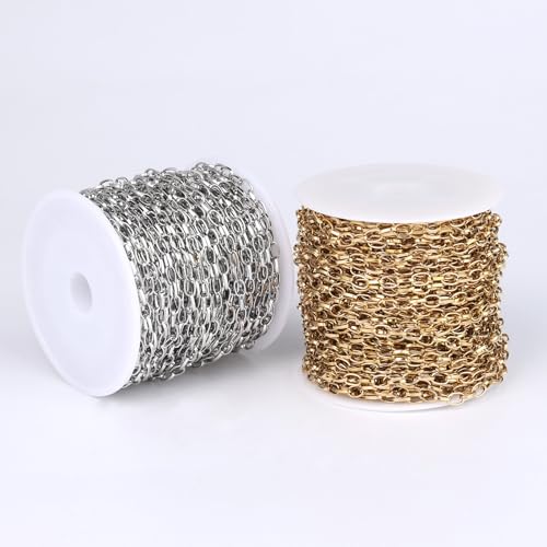33FT Paperclip Link Chain Roll 3MM Stainless Steel Paperclip Chain Spool Bulk for Jewelry Making - color: 3mm stainless steel
