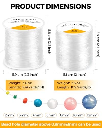 2 Rolls FIVEIZERO Elastic Bracelets String Cord, 0.8/1mm Round Crystal Elastic String for Bracelets Necklace Beading & Jewelry Making, White Transparent Stretch Bead Cord Thread - size: 0.8+1mm Round Crystal Clear (2 Pack)