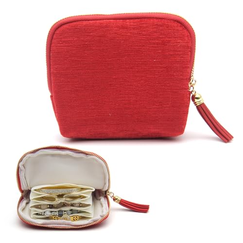 Small Travel Jewelry Case, Mini Jewelry Box, Purse Organizer Pouches for Travel and Everyday Jewelry Organizer Storage (Red) - color: Red