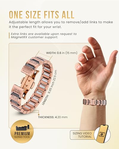MagnetRX® Copper Cross Bracelet for Men — EllipseMAX 5X Strength 5,000 Gauss Magnets — Premium Mens Copper Bracelet with Adjustable Length (Cross Style) - color: 5x Strength - EllipseMAX (5,000 Gauss) - Cross