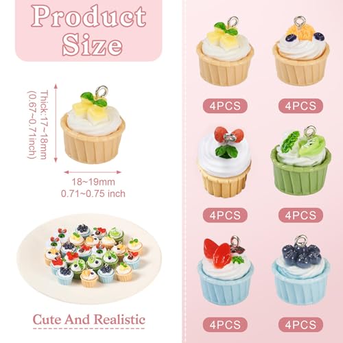 Cheriswelry Cup Cake Resin Pendants Lovely Food Sweet Dessert Dangle Charms Links Hanging Ornament with Metal Loop Fruit Pendants for Key Chains Bracelet Necklace Jewelry Making - color: Cup Cake-Mixed Color*2