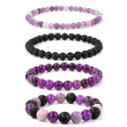 Vinswet 4pcs Beaded Bracelets for Women,Natural Healing Crystal Gemstones Bracelet,Anxiety Stress Relief Bracelet Handmade purple Jewelry Gifts for Women - color: Lepidolite&Lava Rock&Amethyst