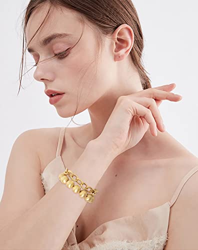 LALAPPLE Gold Plated Beaded Acrylic Bamboo Tube Bangle Bracelets for Women, Colorful Chunky Curved Tube With Gold Plated Pieces Beads Stretch Bracelet Friendship Summer Beach Jewelry - color: B-gold 2pcs
