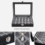 Wudygirl Small Jewelry Organizer Ring Box Velvet Jewelry Box Earring Organizer with Clear Lid Jewelry Tray for Women Girls Jewelry Display Case Drawer Inserts 24 Grid (Gray) - style: Black Gray 24 Grid