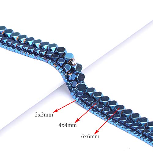 AD Beads Natural Hematite Gemstone Faceted Square Cube Loose Beads 16" 2x2mm 4x4mm (2x2mm, Metallic Blue) - color: Metallic Blue, size: 2x2mm