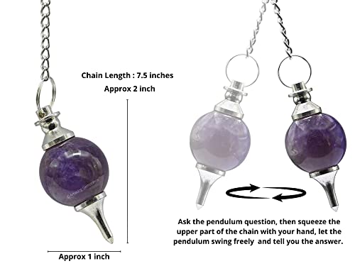 Amazing Gemstone Amethyst Crystal Ball Pendulum for Divination - Dowsing Pendulum Necklace with Chain and Quartz Bead for Reiki Healing and Crystal Grid Meditation - color: Amethyst