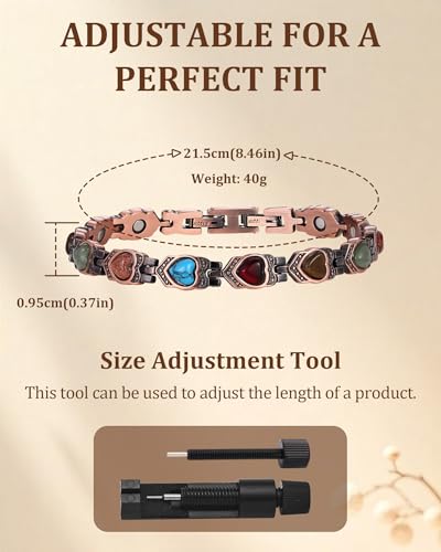99.99% Pure Copper Bracelets for Women, Heart Wire Design Adjustable Jewelry with 3800 Gauss Ultra Magnets and Sizing Tool, Elegant Gift Box and Sizing Tool - color: Colorful Heart
