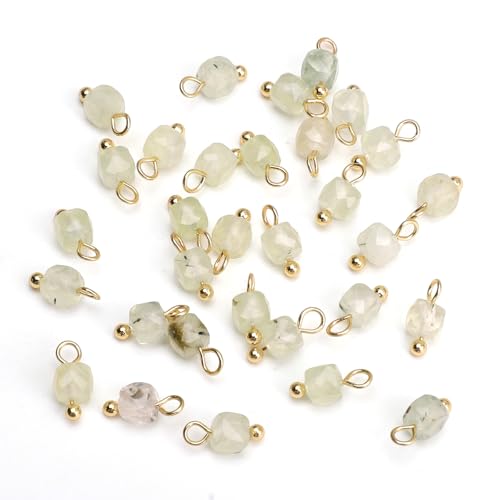 Beadia Natural Faceted Cube Stone Charms 4mm 30pcs with Untarnish Metal Accessories Loose Square Beads for DIY Jewelry Making - color: Prehnite