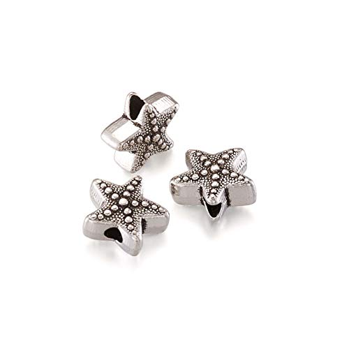 Fashewelry 50Pcs Antique Silver Starfish Beads Ocean Animal Spacer Tibetan Metal Sea Life Charm Beads 10x11mm for Jewelry Making Supplies Crafts DIY - color: Antique Silver Starfish-1