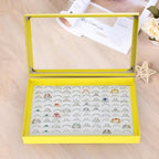 KUKUVR 100 Slots Ring Earring Holder Display Case, Velvet Jewelry Ring Earring Storage Organizer Box Tray with Clear Lid for Women And Selling Show (Yellow) - color: Yellow