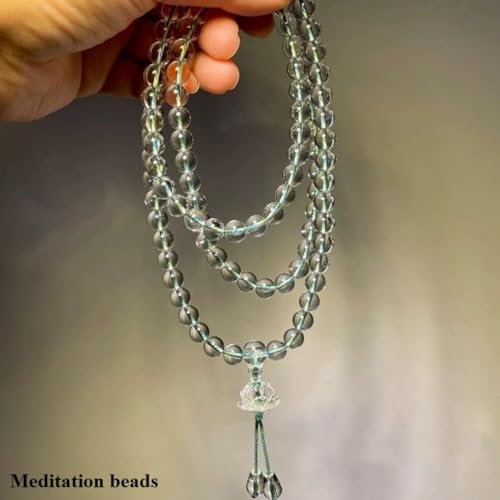 108 Clear Quartz Crystal Beads 8mm Mala Bracelet, Healing Stone Prayer Beads for Meditation Yoga Chakra Balancing - color: Green